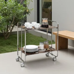 Desserte pliante BAUHAUS avec roulettes, Structure chromée, 2 niveaux, 4 positions