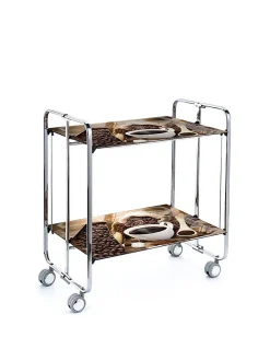 Desserte pliante BAUHAUS avec roulettes, Structure chromée, 2 niveaux, 4 positions