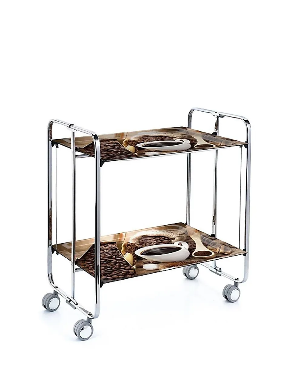 Desserte pliante BAUHAUS avec roulettes, Structure chromée, 2 niveaux, 4 positions