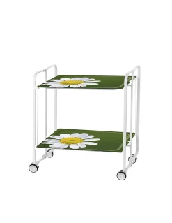 Desserte pliante BAUHAUS avec roulettes, Structure blanche, 2 niveaux, 4 positions