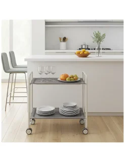 Desserte pliante BAUHAUS avec roulettes, Structure blanche, 2 niveaux, 4 positions