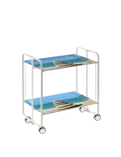 Desserte pliante BAUHAUS avec roulettes, Structure blanche, 2 niveaux, 4 positions