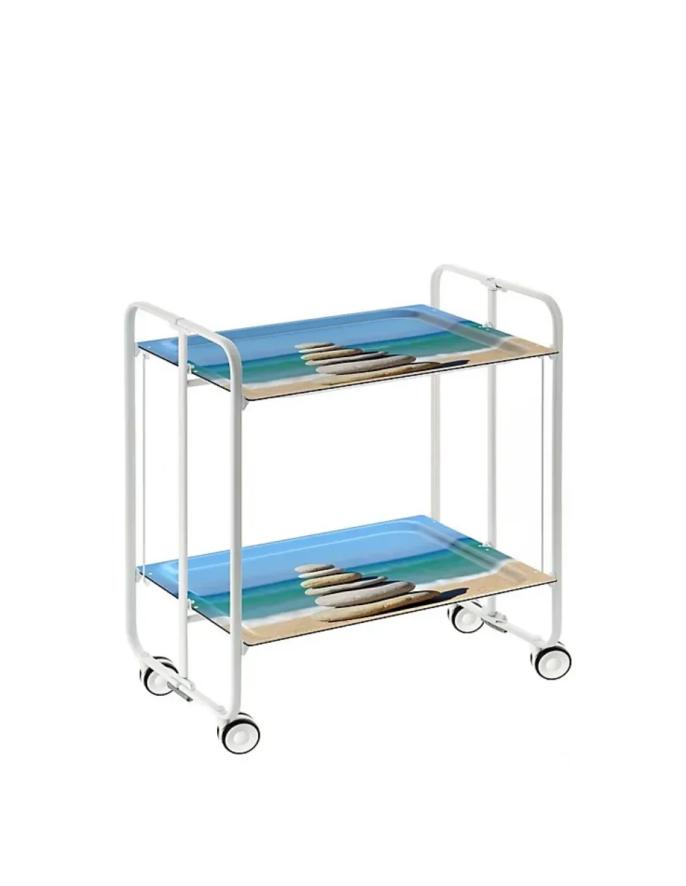 Desserte pliante BAUHAUS avec roulettes, Structure blanche, 2 niveaux, 4 positions