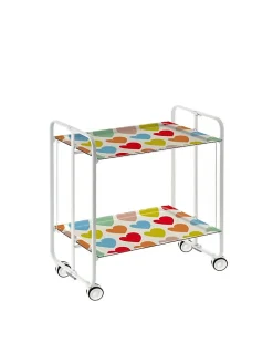 Desserte pliante BAUHAUS avec roulettes, Structure blanche, 2 niveaux, 4 positions
