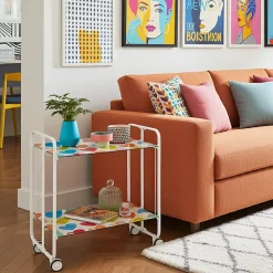 Desserte pliante BAUHAUS avec roulettes, Structure blanche, 2 niveaux, 4 positions