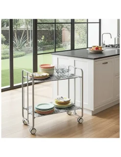 Desserte pliante BAUHAUS avec roulettes, Structure grise, 2 niveaux, 4 positions