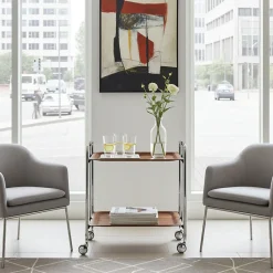 Desserte pliante BAUHAUS avec roulettes, Structure chromée, 2 niveaux, 4 positions