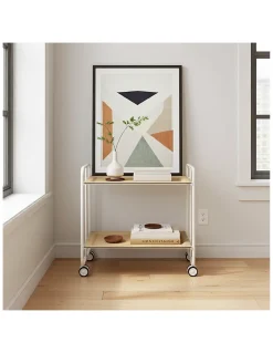 Desserte pliante BAUHAUS avec roulettes, Structure blanche, 2 niveaux, 4 positions