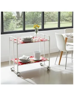 Desserte pliante BAUHAUS avec roulettes, Structure blanche, 2 niveaux, 4 positions