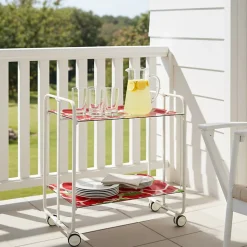 Desserte pliante BAUHAUS avec roulettes, Structure blanche, 2 niveaux, 4 positions