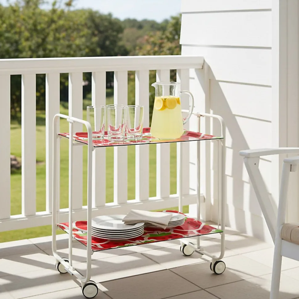 Desserte pliante BAUHAUS avec roulettes, Structure blanche, 2 niveaux, 4 positions