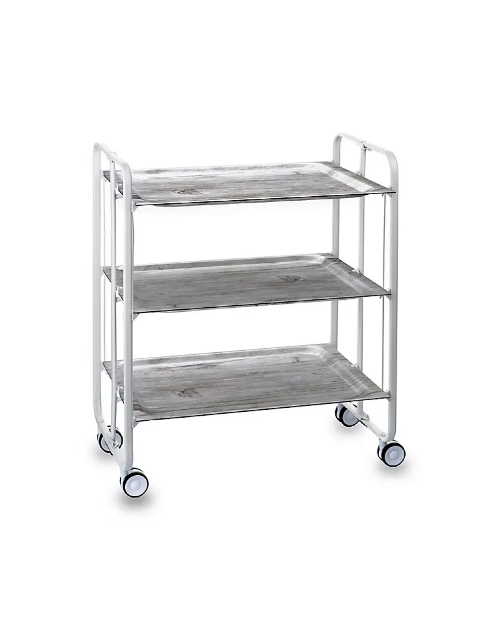 Desserte pliante BAUHAUS avec roulettes, Structure blanche, 3 niveaux, 3 positions