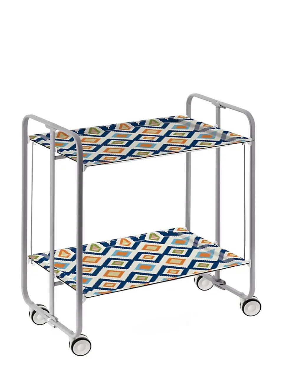 Desserte pliante BAUHAUS avec roulettes, Structure grise, 2 niveaux, 4 positions