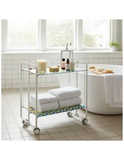 Desserte pliante BAUHAUS avec roulettes, Structure blanche, 2 niveaux, 4 positions