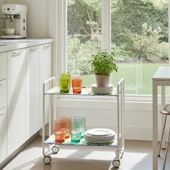 Desserte pliante BAUHAUS avec roulettes, Structure blanche, 2 niveaux, 4 positions