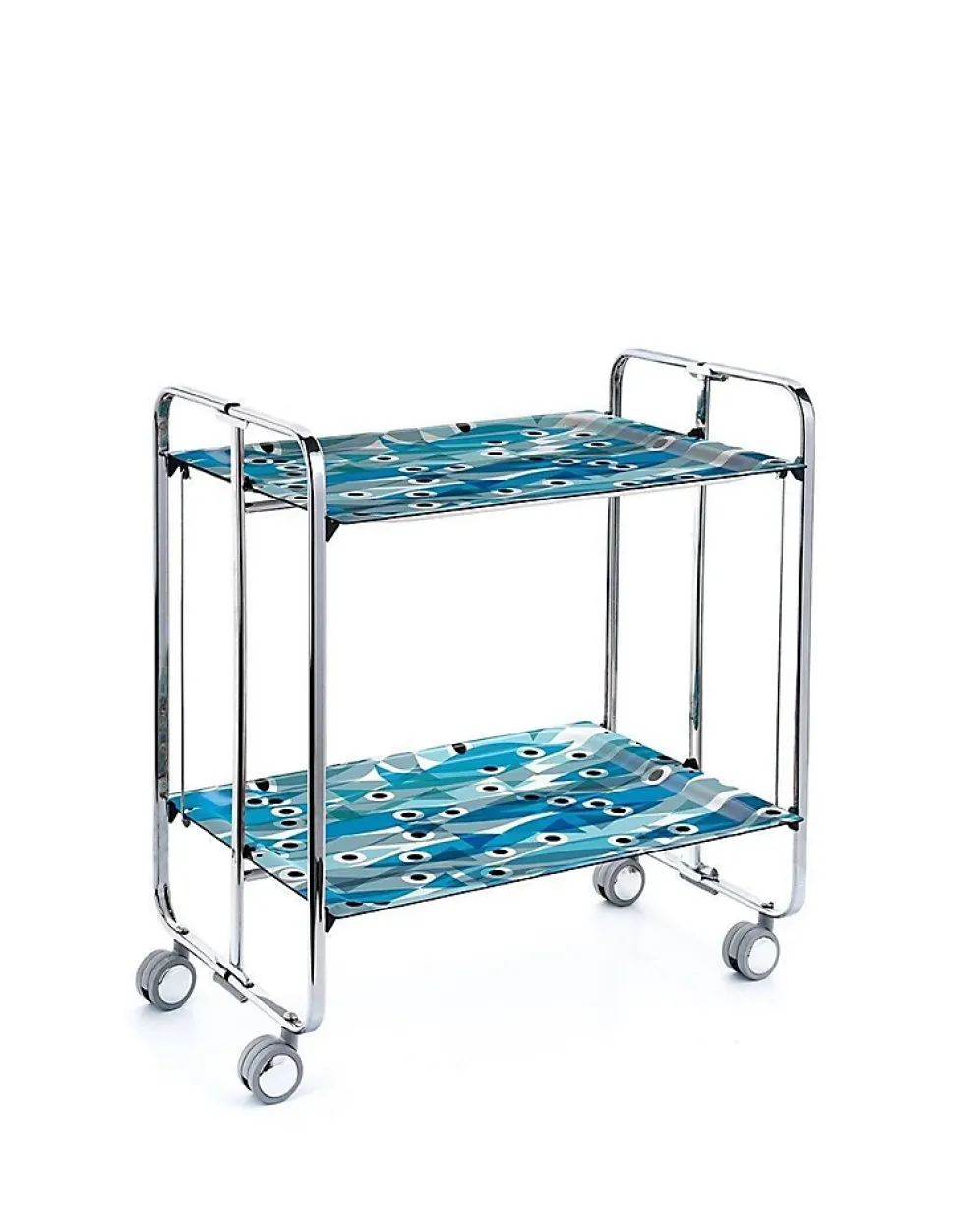 Desserte pliante BAUHAUS avec roulettes, Structure chromée, 2 niveaux, 4 positions