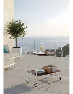 Desserte pliante BAUHAUS avec roulettes, Structure blanche, 2 niveaux, 4 positions