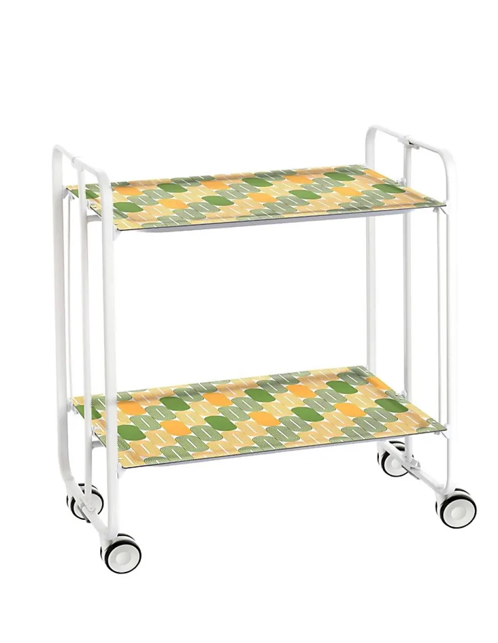 Desserte pliante BAUHAUS avec roulettes, Structure blanche, 2 niveaux, 4 positions