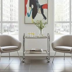 Desserte pliante BAUHAUS avec roulettes, Structure chromée, 2 niveaux, 4 positions