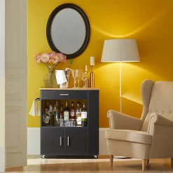 Desserte Roulante,Chariot Cuisine,Buffet Multifonctionnel,Etagère Latérale,Noir,FKW113-SCH SoBuy