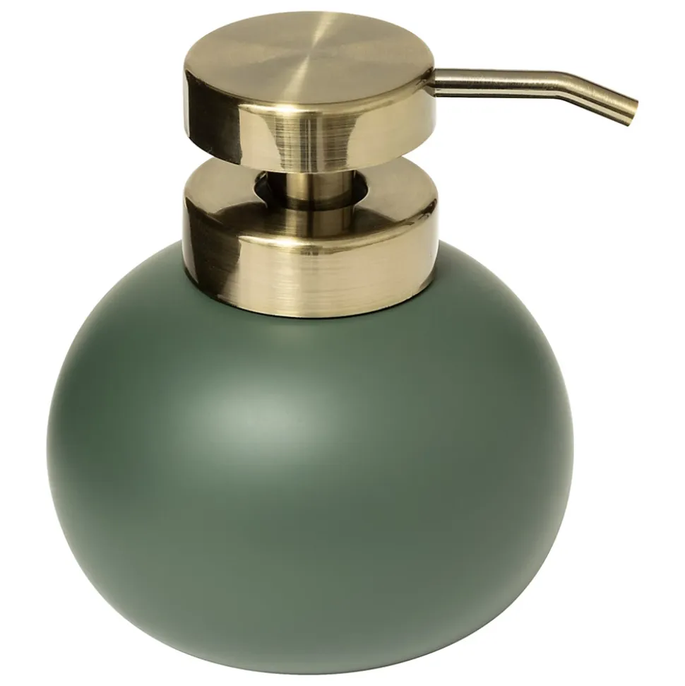 Distributeur de savon à pompe coloris vert ficus et acier doré, 5Five Duo