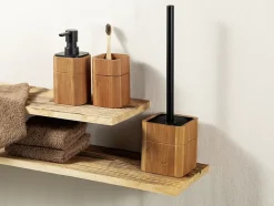 Distributeur de savon à pompe 200ml en bambou et plastique noir, Wenko Serro