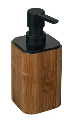 Distributeur de savon à pompe 200ml en bambou et plastique noir, Wenko Serro