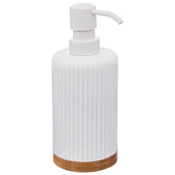 Distributeur de savon à pompe 270 ml en polyrésine blanc et bambou, 5Five Modern
