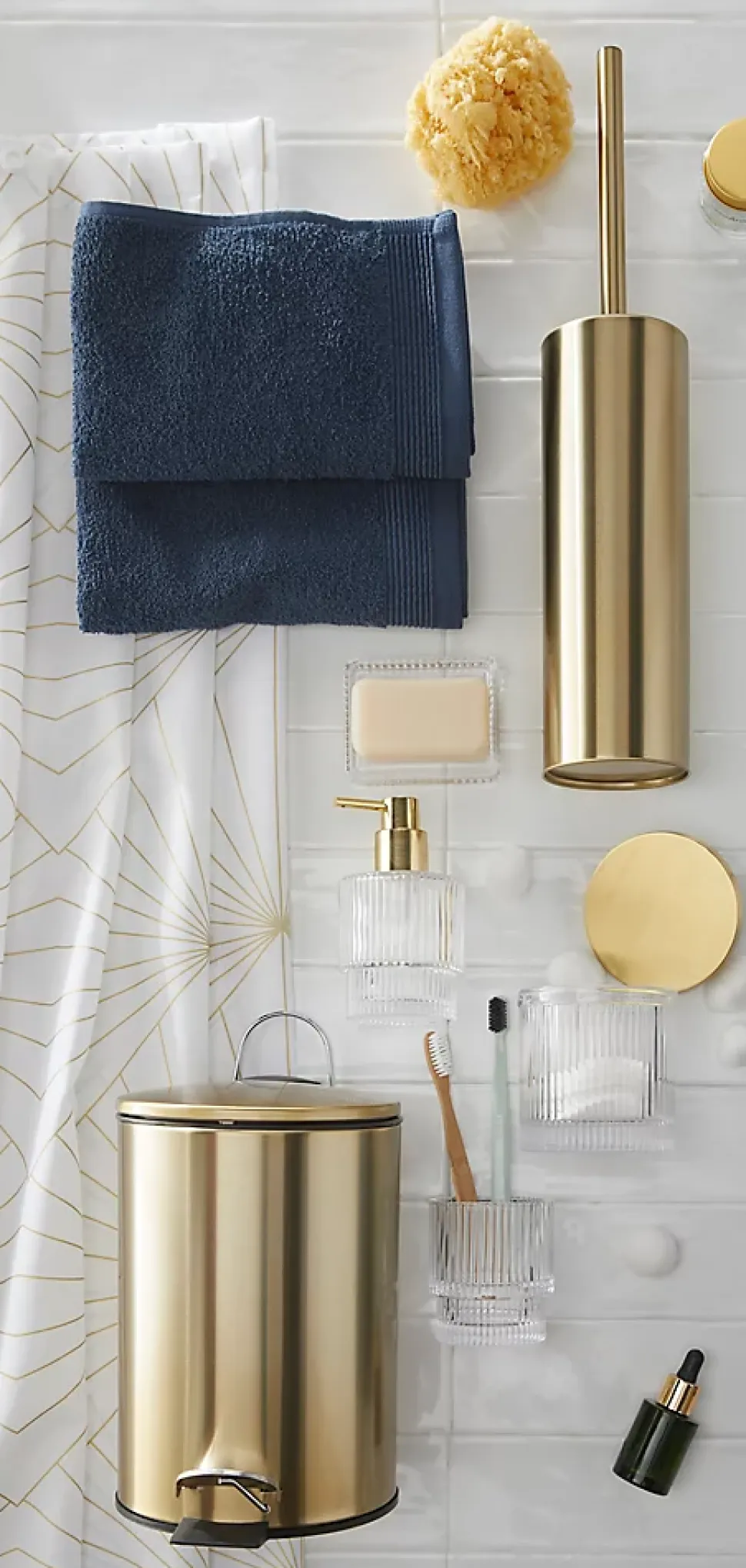 Distributeur de savon doré et verre transparent Ø8 x H.14 cm, GoodHome Cavalla