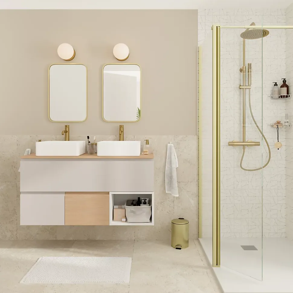 Distributeur de savon doré et verre transparent Ø8 x H.14 cm, GoodHome Cavalla