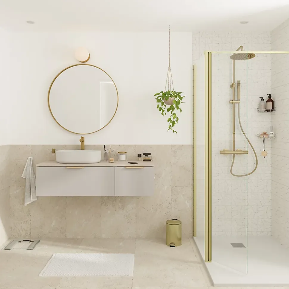 Distributeur de savon doré et verre transparent Ø8 x H.14 cm, GoodHome Cavalla