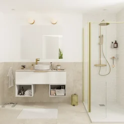 Distributeur de savon doré et verre transparent Ø8 x H.14 cm, GoodHome Cavalla