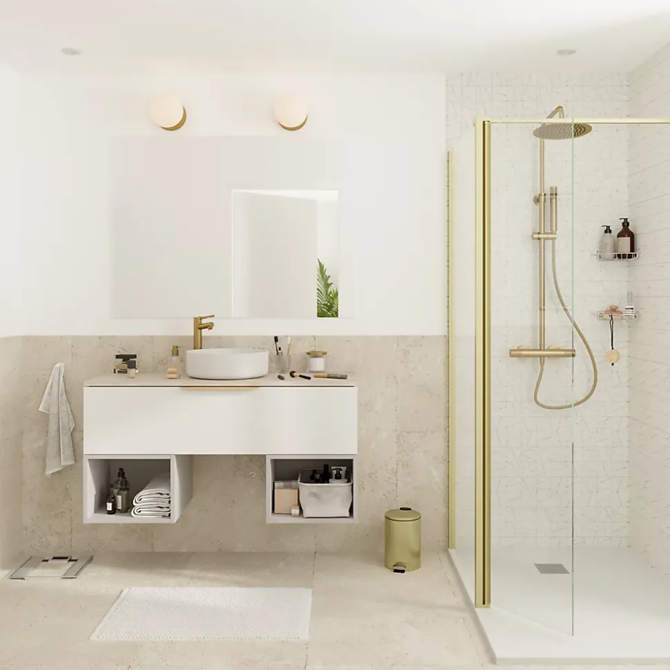 Distributeur de savon doré et verre transparent Ø8 x H.14 cm, GoodHome Cavalla