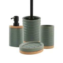 Distributeur de savon en céramique vert sauge et bambou l.5 x H.16,2 x P.8 cm, Levasseur Lily