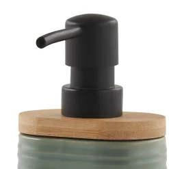 Distributeur de savon en céramique vert sauge et bambou l.5 x H.16,2 x P.8 cm, Levasseur Lily