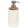 Distributeur de savon en polyrésine effet travertin et acacia 300 ml Ø7,1 x H.19,3 cm, 5five Simply Smart Côme