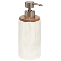 Distributeur de savon en polyrésine effet travertin et acacia 300 ml Ø7,1 x H.19,3 cm, 5five Simply Smart Côme