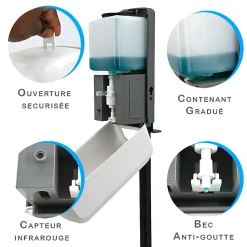 Distributeur de savon et Gel automatique mural ou sur pied infrarouge rechargeable 1 L