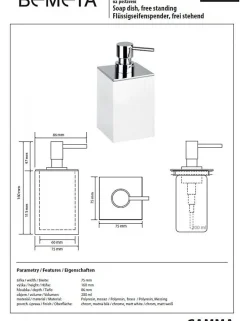 Distributeur de savon liquide carré à poser GAMMA en laiton chrome mat / 200 ml-Blanc-Blanc-7.5 ---7.5