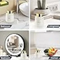 Distributeur de savon mousse en céramique, motif marbre, 400 ml, blanc