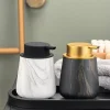 Distributeur de savon mousse pour les mains 300 ml - Pompe en céramique noire, rechargeable, marbre, 2 pièces