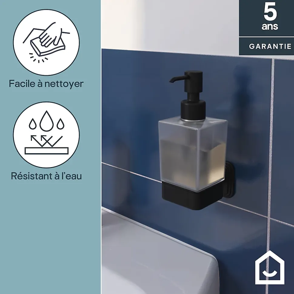 Distributeur de savon mural acier inoxydable noir Teesta GoodHome