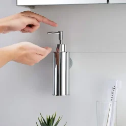 Distributeur de savon mural en acier inoxydable 304 pour salle de bain, cuisine, décoration d'intérieur (rond, chromé)