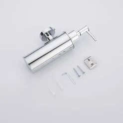 Distributeur de savon mural en acier inoxydable 304 pour salle de bain, cuisine, décoration d'intérieur (rond, chromé)