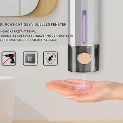 Distributeur de savon mural, distributeur de shampoing et de gel douche, sans perçage, 450 ml, blanc