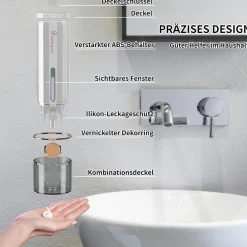 Distributeur de savon mural, distributeur de shampoing et de gel douche, sans perçage, 450 ml, blanc