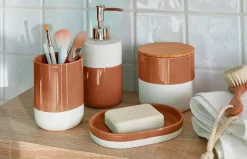 Distributeur de savon terracotta, blanc et chrome l.8 x H.18,3 x P.8 cm, GoodHome Koros