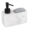 Distributeur rechargeable de liquide vaisselle avec porte éponge effet marbre blanc Wenko Resa