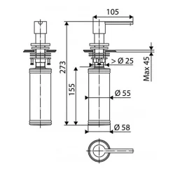 Distributeur savon cuisine encastrable Luisina inox massif