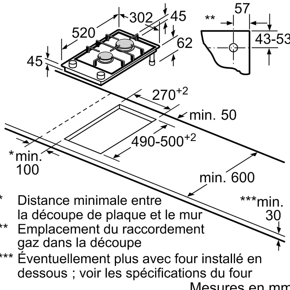 Domino gaz 30cm 2 feux noir Siemens ER3A6BI40 iq700